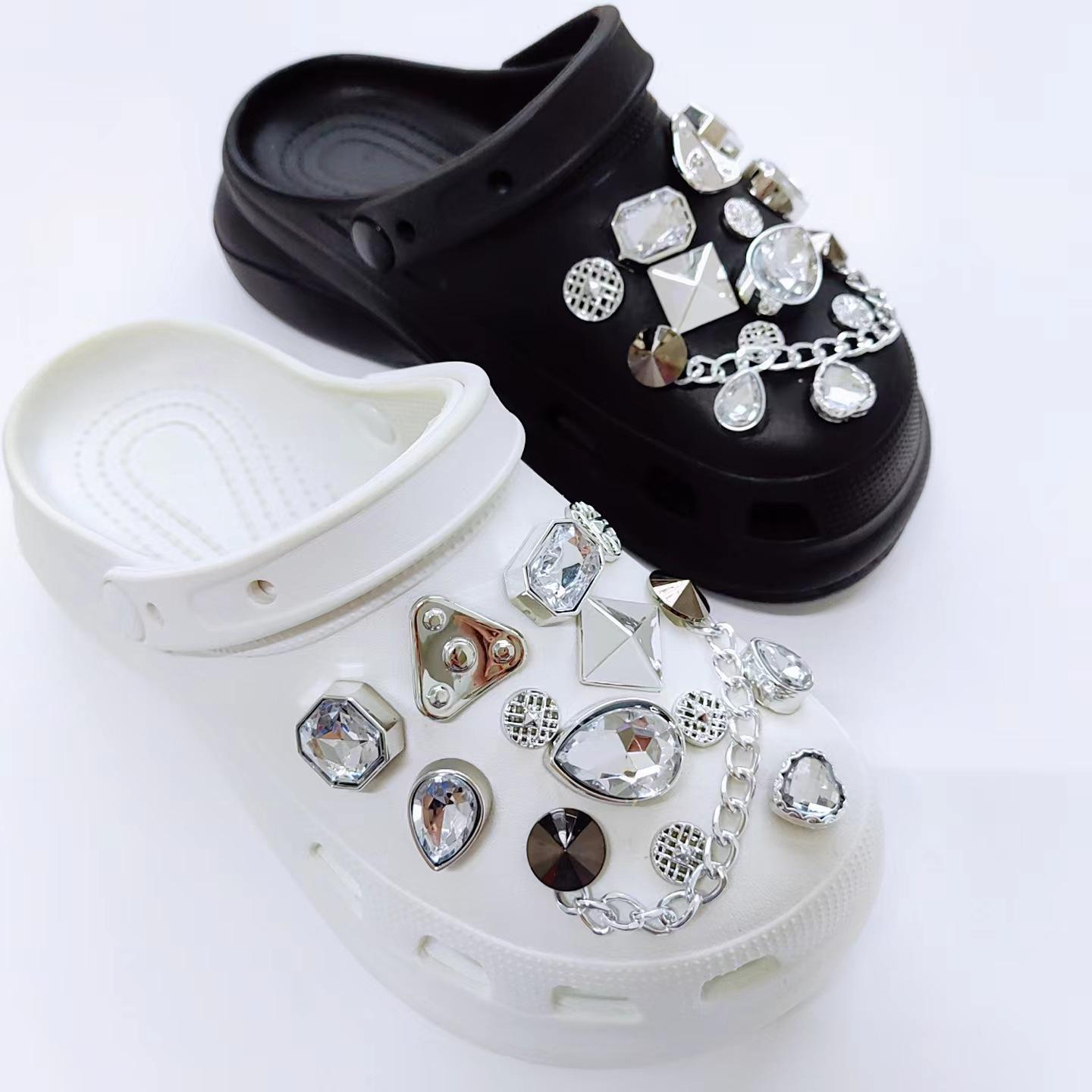 

New hole shoes DIY jewelry removable chain silver rhinestone gemstone shoe buckle set accessories