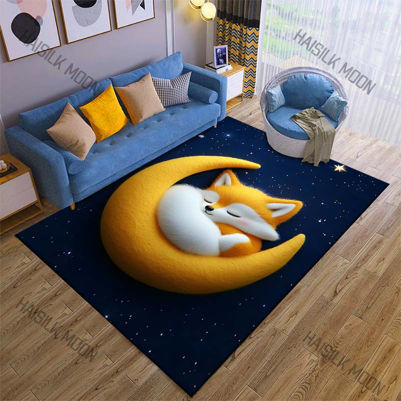 Fox Sleeping On Crescent Moon Carpet for Living Room Bedroom Sofa Home Decor Rus Non-slip Floor Mat Luxury Gift Multiple Sizes