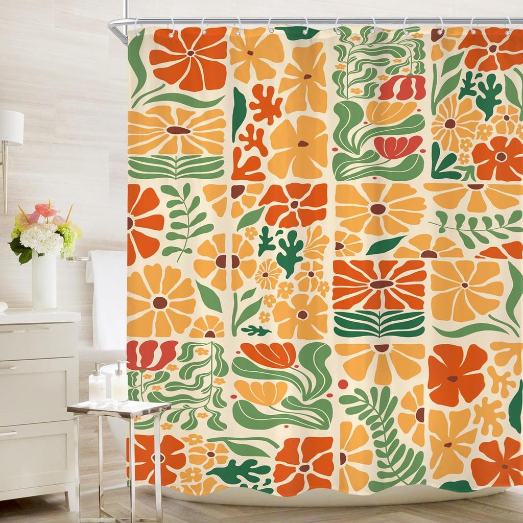 Japanese Shower Curtain Asian Anime Cherry Blossom Mountain Waterfall Moon Nature Bathroom Curtain Set Aesthetic Bath Curtain