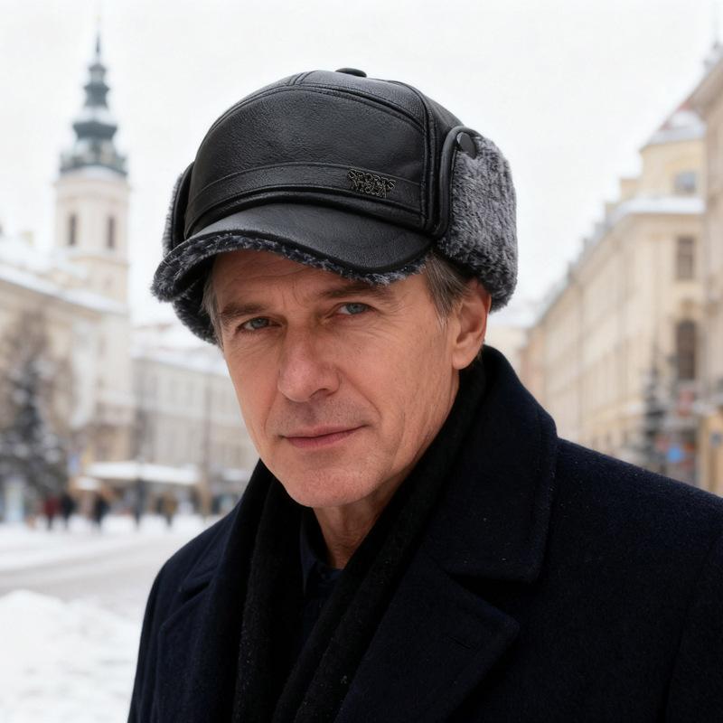 Winter Middle-Aged and Elderly Men's Hat Father Grandfather Warm Velvet Leather Hat Ear Protection Cap Outdoor Cap