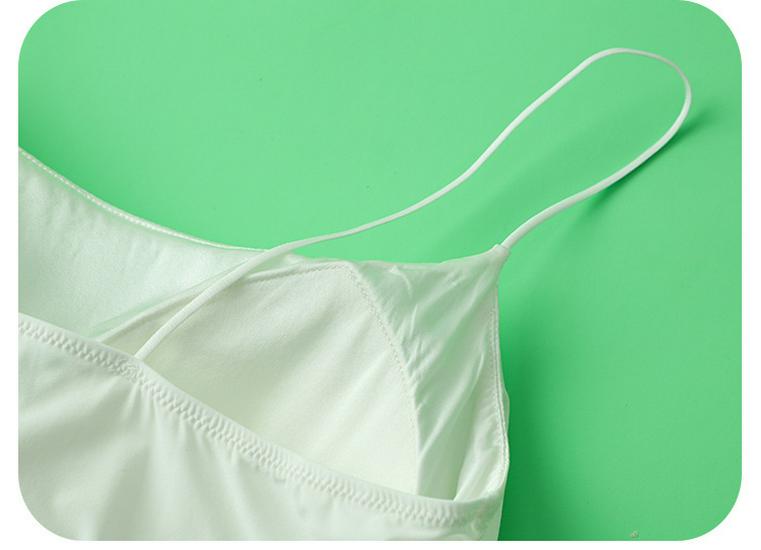 Silk Satin Mulberry Strap Top with Padded Bustier Bandeau Bra and Lace for Women
