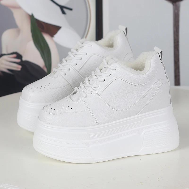 Fashion 12CM Cow Genuine Leather Platform Wedge Shoes Autumn Pumps Women Ankle Booties Spring Chunky Sneakers High Top Sneakers Summer