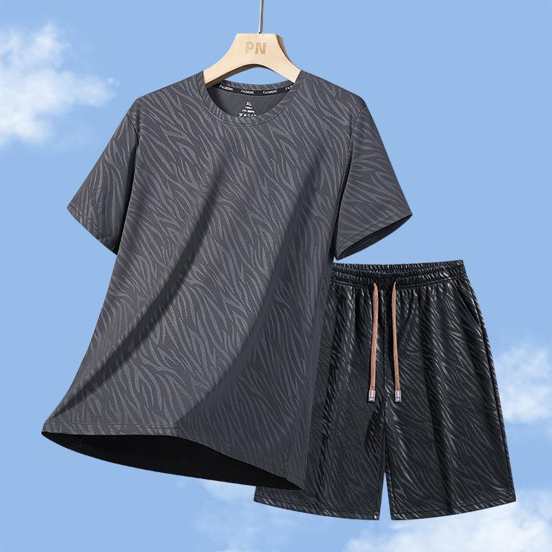 Sports Suit, Casual Men's Loose Ice Silk Short Sleeved Suit, Men's Two-piece Set