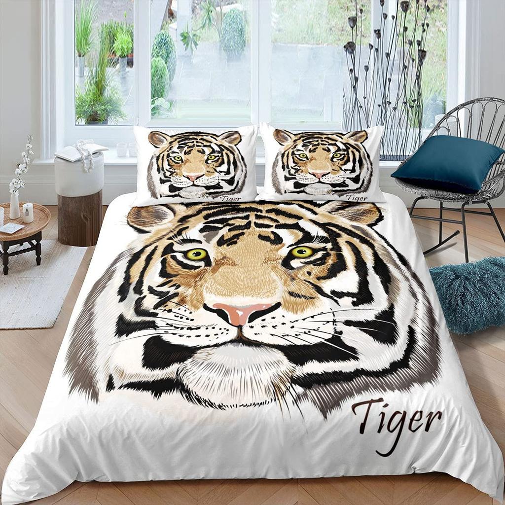 Tiger Wild Animals Duvet Cover Set King Of The Forest Pattern Polyester Comforter Cover King Queen Full Size For Kids Boys Girls