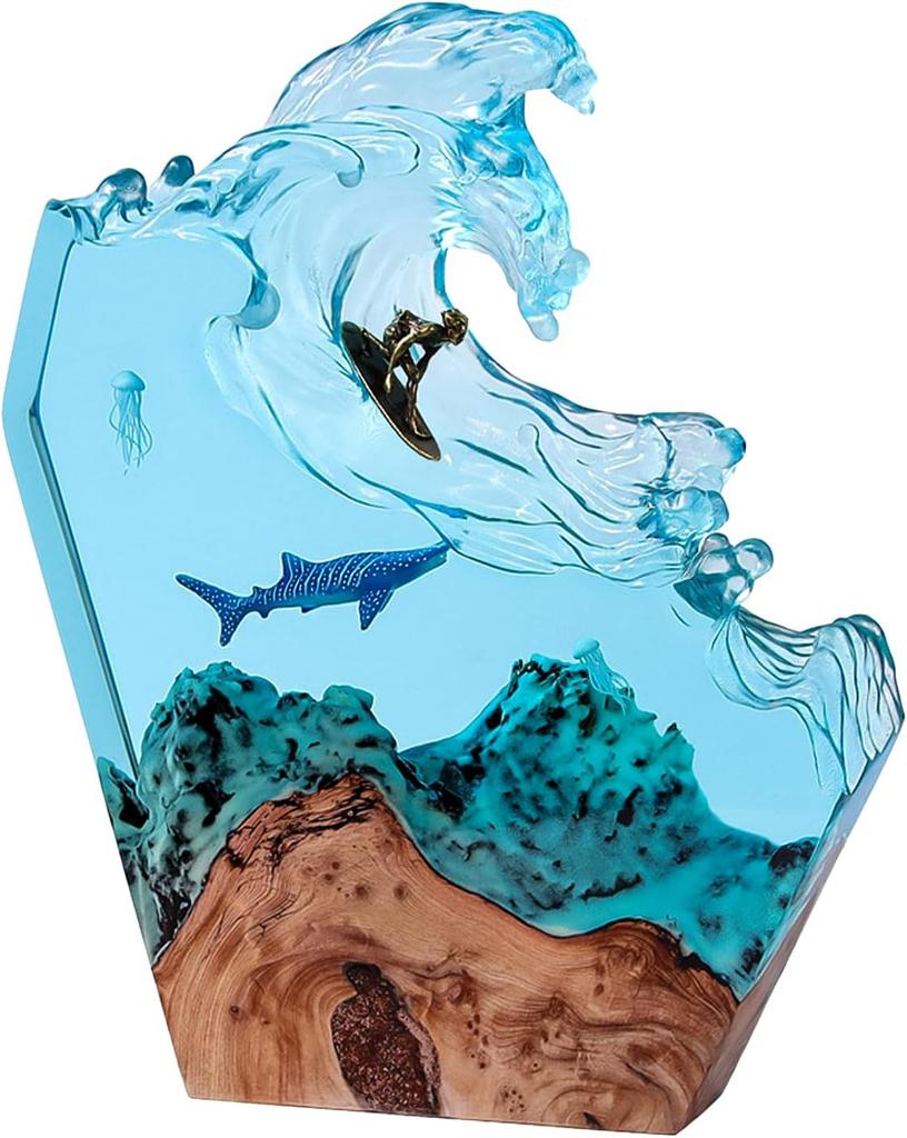 Resin LED Ocean Surfing Night Lights Handmade Wooden Resin Bedside Table Lamp 3D Art Ornaments For Office Bedroom Room Party