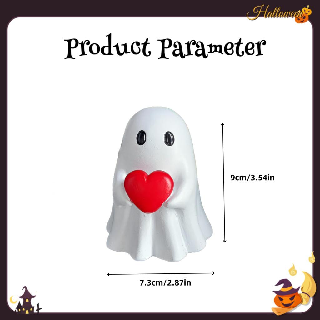 Halloween ghost statue resin ornament home decoration white ghost holding red heart figurine height 9cm width 7.3cm