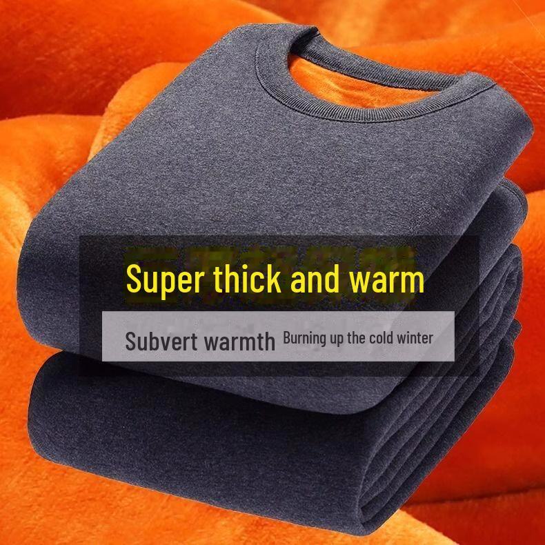 Men's Gold Velvet Two-Piece Warm Suit: Autumn/Winter Plush Crew Neck T-Shirt and Solid Color Pants In Trendy Oversized Fit.