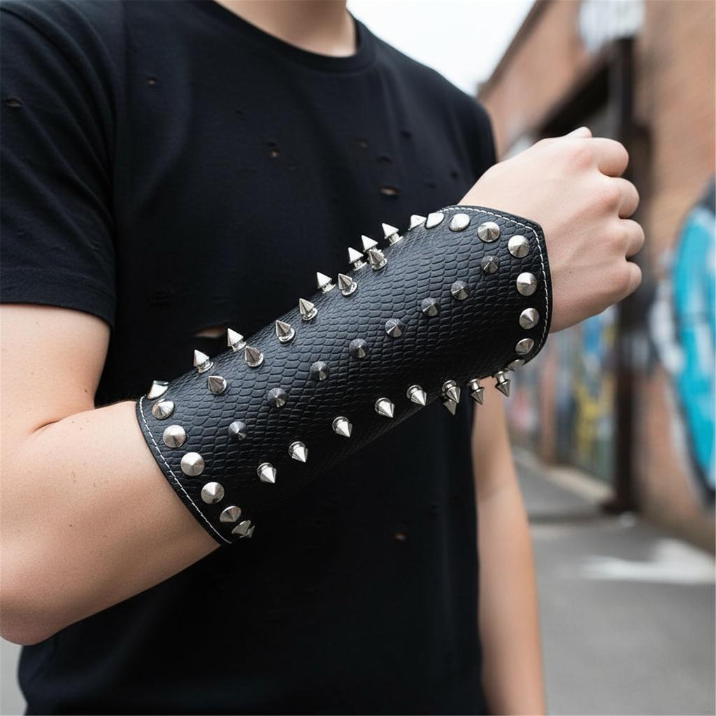 Medieval PU Leather Arm Bracer Victorian Gauntlet Wristband with Rivet Studded For Cosplay Party Festival Photography