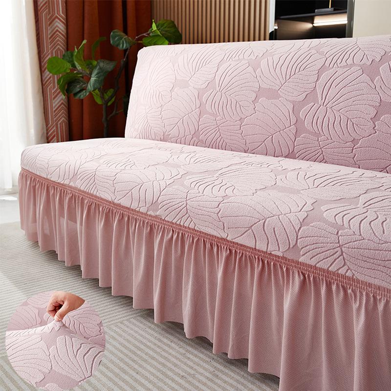Solid Color Jacquard Spandex Armless Sofa Cover Four Seasons Universal Slipcover Stretch Sofa Bed Couch Protector 1234 Seater S Size 120-150cm