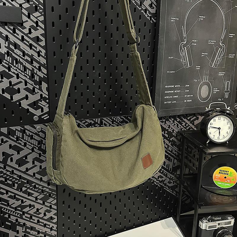 Shoulder Bag Men'S Trendy Brand Messenger Bag Retro Simple Canvas Bag Large Capacity Student Commuter Mailman Bag Women