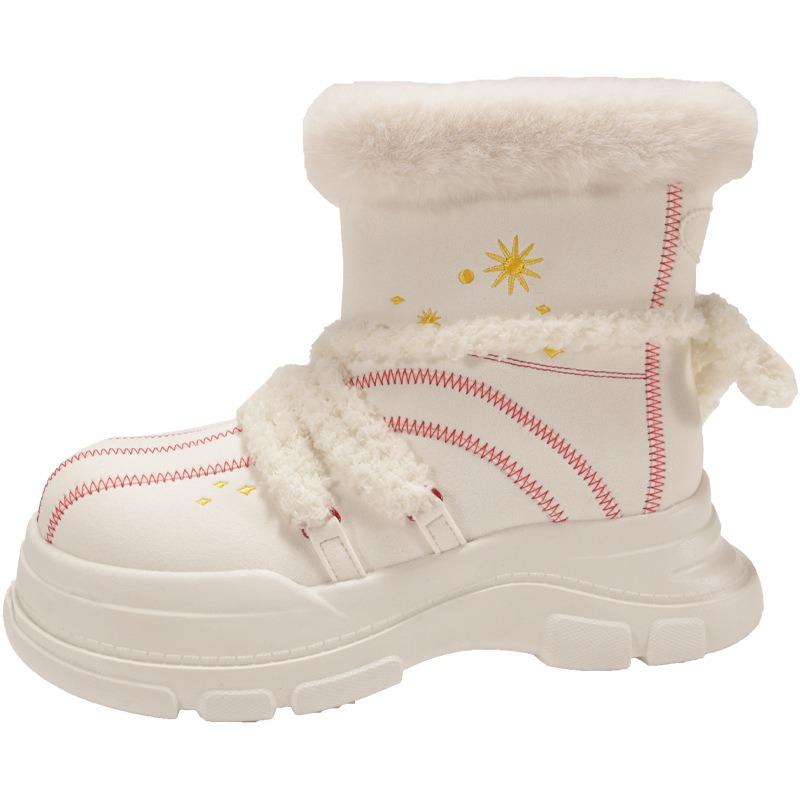 White Christmas Wind Platform Snow Boots Women's Winter New Velvet Thickened Warm Non-slip Big Head Cotton Shoes