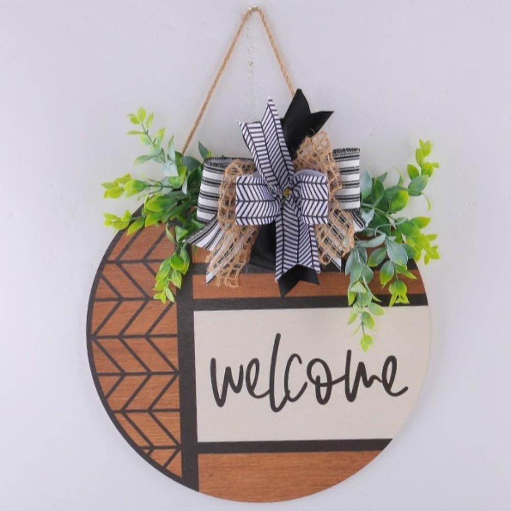 Wooden Door Wreath Artificial Plant Wall Art Creative Welcome Sign Porch Decor