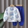 Spring and Autumn Boys' Suits, Big Children's Long-sleeved Fake Two-piece Sweaters, Casual Pants, Sportswear, Two-piece Autumn and Winter Suits
