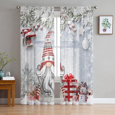 Christmas Christmas Tree Bells Village Snowing Tulle Sheer Window Curtains for Living Room Bedroom Decor Voile Curtains Drapes