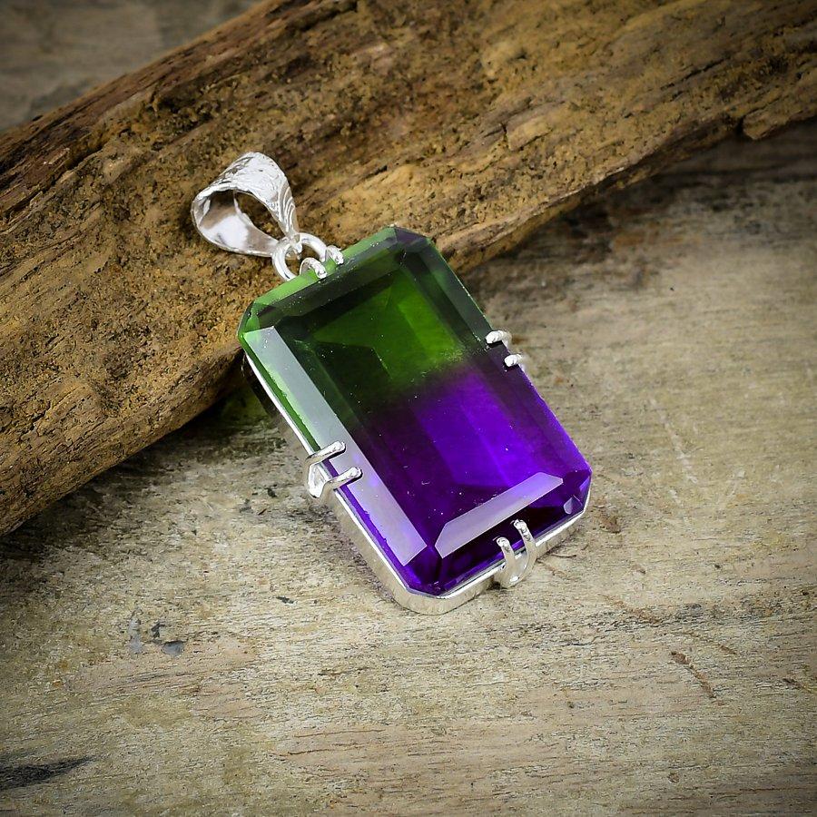 

Bi-Color Tourmaline Gemstone 925 Sterling Silver Jewelry Pendant 1.77 M-124