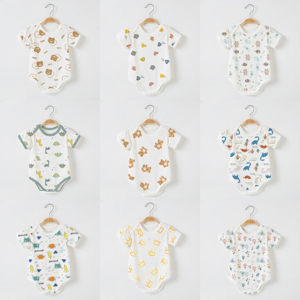 Dinosaur Moon Rabbit Flower Bear Print Baby Summer Cotton Short Sleeve Romper With Breathable Mesh For Toddler Boys Girls
