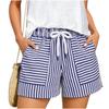 Women's Fashionable Relaxed-fit Striped Shorts With An Elasticated Waist Drawstring And Pockets
