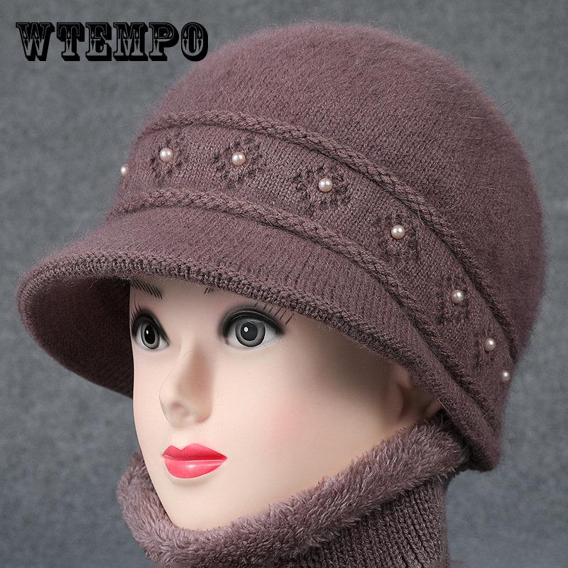 

Женская шляпа среднего возраста, новая вязаная шапка из меха кролика для пожилых женщин, осень и зима