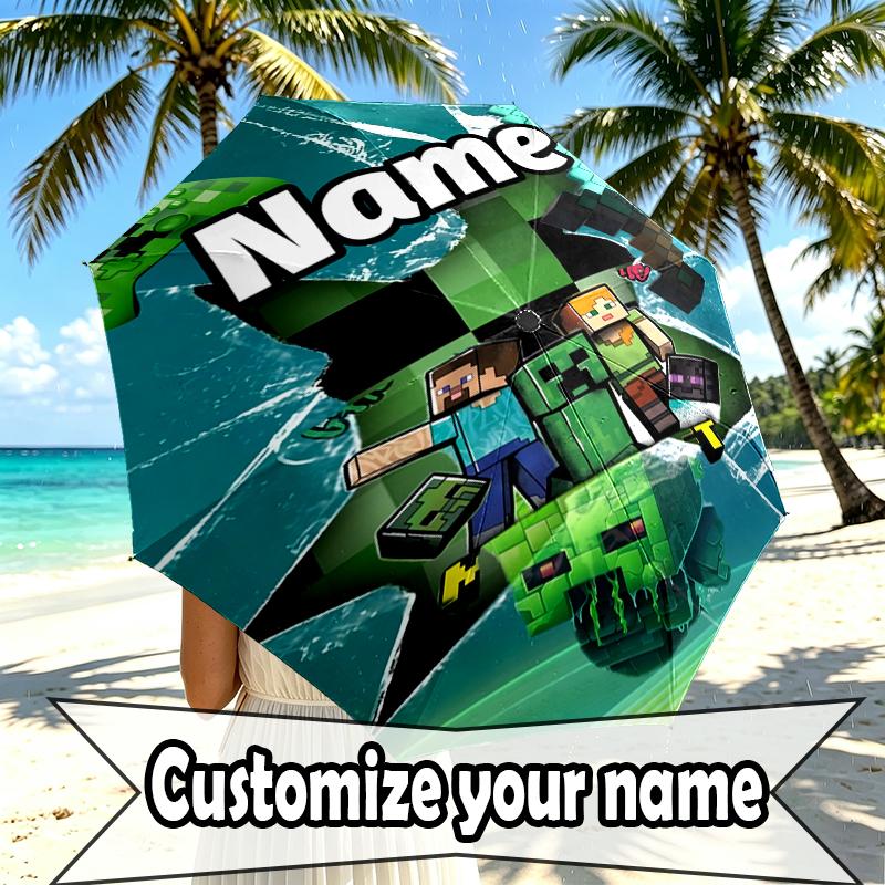 Custom Name Personalized Gamer Craft Print Umbrella, Auto Open Close, 8‑Rib Sturdy Frame, Commute Camping Hiking Use, Birthday Gift