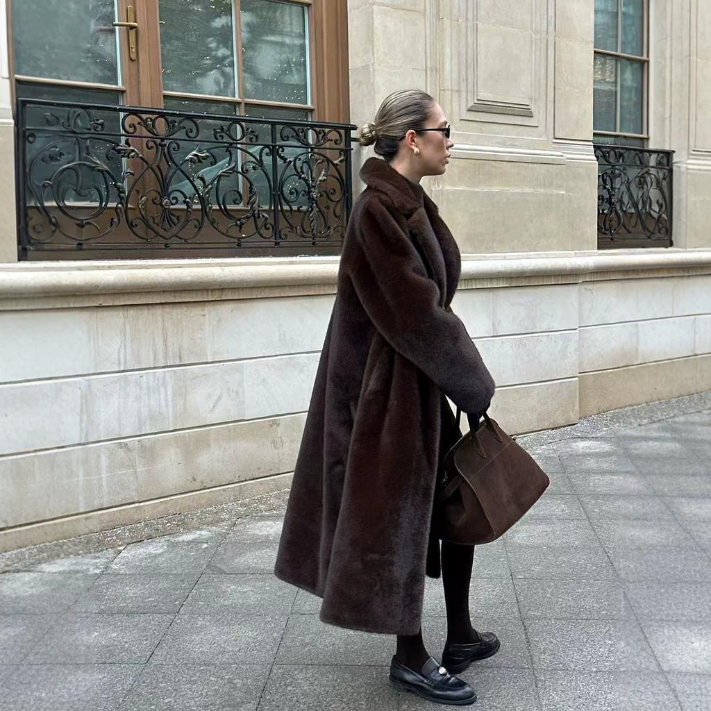 Coat Medium and Long Women's Plush Coat Stand-up Collar Winter New Black Fur Imitation Fur Mink Velvet Coat