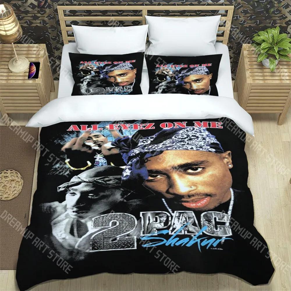 T-Tupac Shakur Fashion Trendy Print Three-piece Set Suitable for Kids or Adults Quilt Cover Pillowcase Bedding Set Birthday Gift