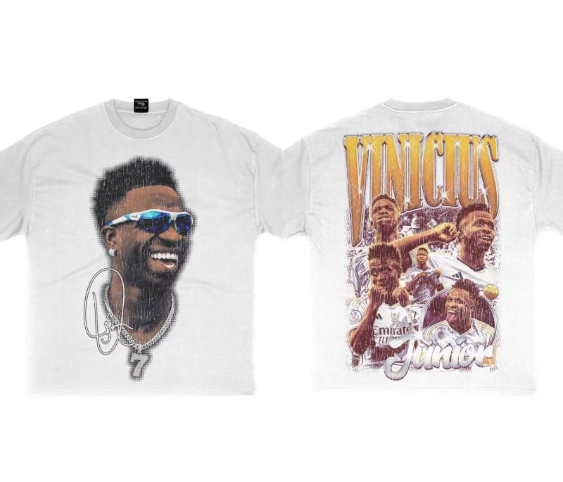 Summer Cotton T-shirt Men's Heavy Retro Tee Hip Hop Oversized Loose Short Sleeves T-shirt Vinicius Jr Print Y2k Short Sleeves