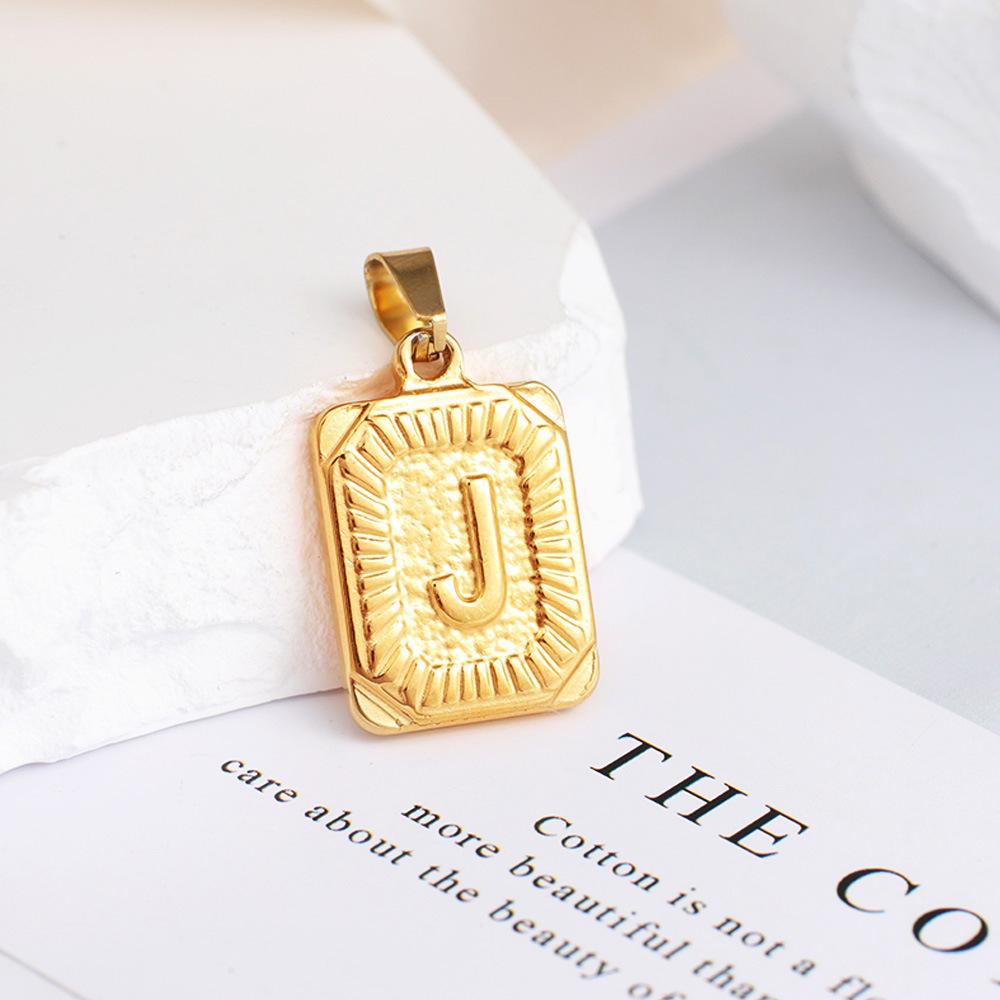 New Electroplated Square Copper Plate English Letter Pendant - Handmade Gold Medal Design.