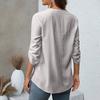 Women Casual Half Placket V Neck Three Quarter Sleeve Striped Blouse Relaxed Fit Versatile Tunic Top for Everyday Wear