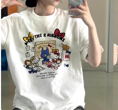 

Hello Kitty Pattern Printed Tshirt in Summer 2026 Womens Tshirt Sweet and Cute Style Outdoor Sports Style S