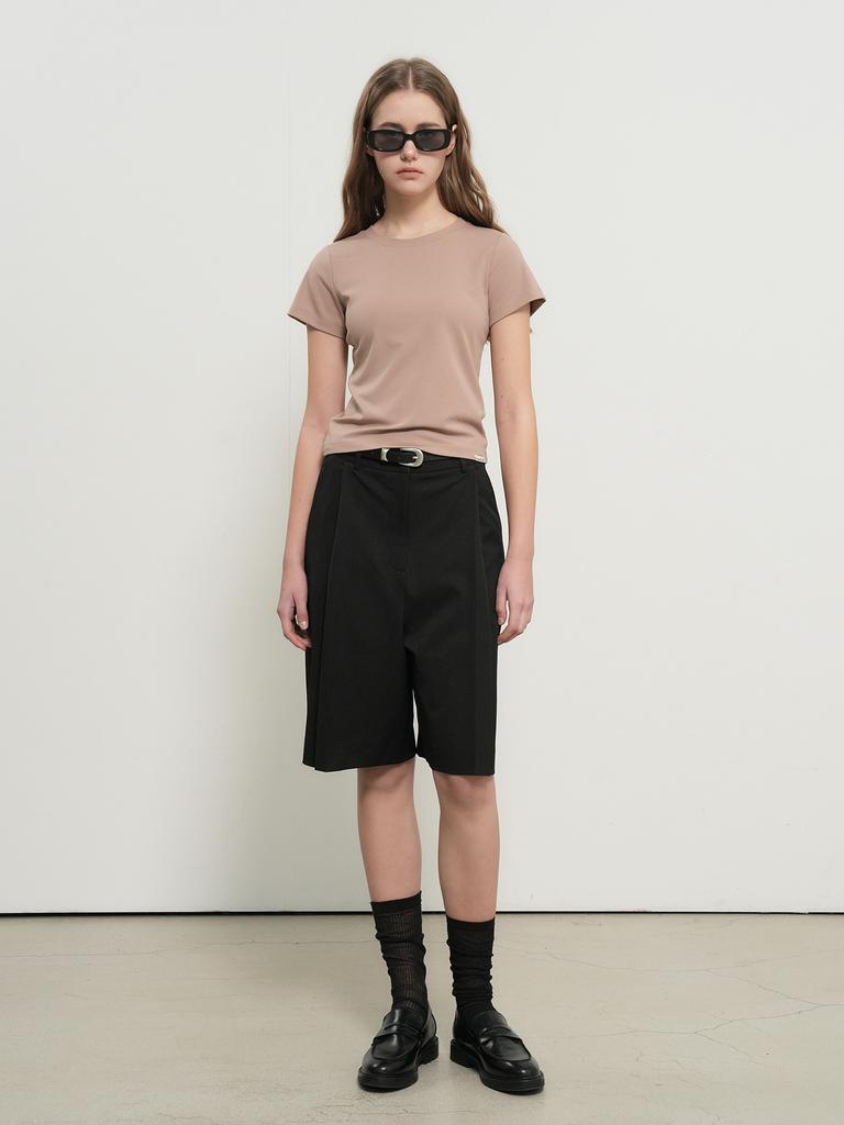 GENERALIDEA Pleated Bermuda Slacks [Black] / Gf1Lpt506