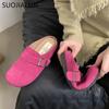 Fashion SUOJIALUN 2024 Spring New Brand Women Slipper Shoes Round Toe Slip On Mules Shoes Fashion Flat Heel Casual Flat Slides Shoes