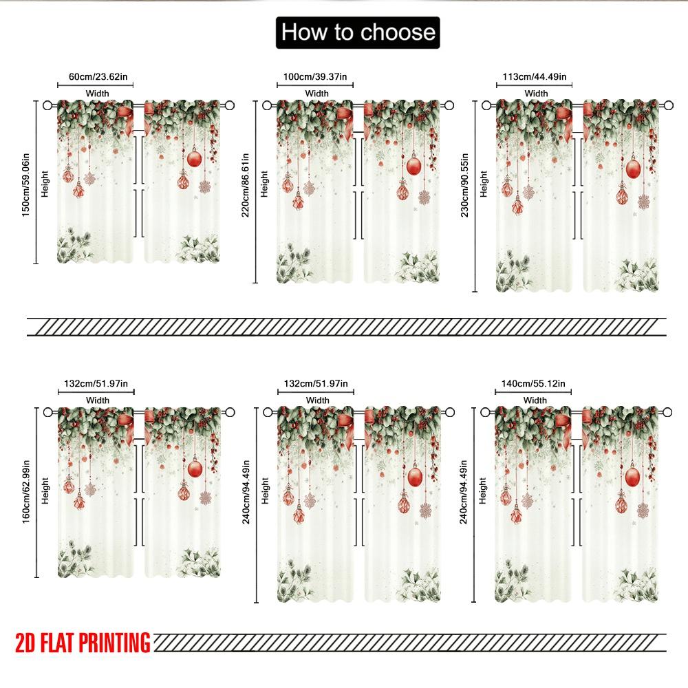 2pcs 2D flat printing Christmas Party Curtains Christmas Wreath Red Baubles Digital Printed Polyester Drapes Festive Wall Decor