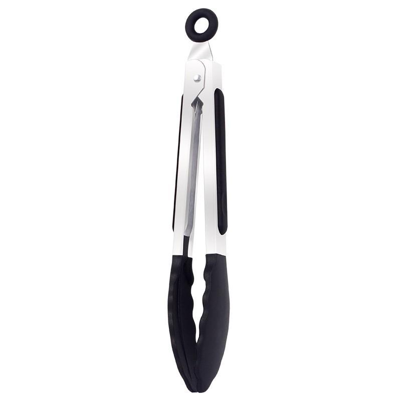 High-Temp Resistant 7  Silicone Kitchen Tongs for Steak, BBQ & Baking чёрный