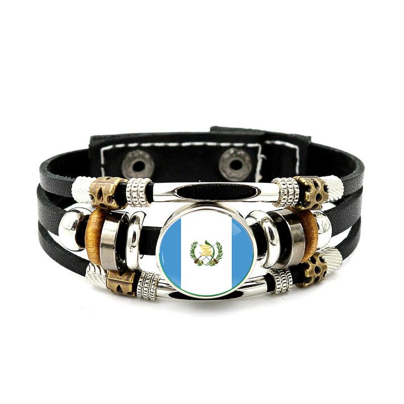 Factory National Country Flag Design Bracelet Crystal Bead Snap Button Sports National Team Jewelry Gift Leather Wrap Bracelet