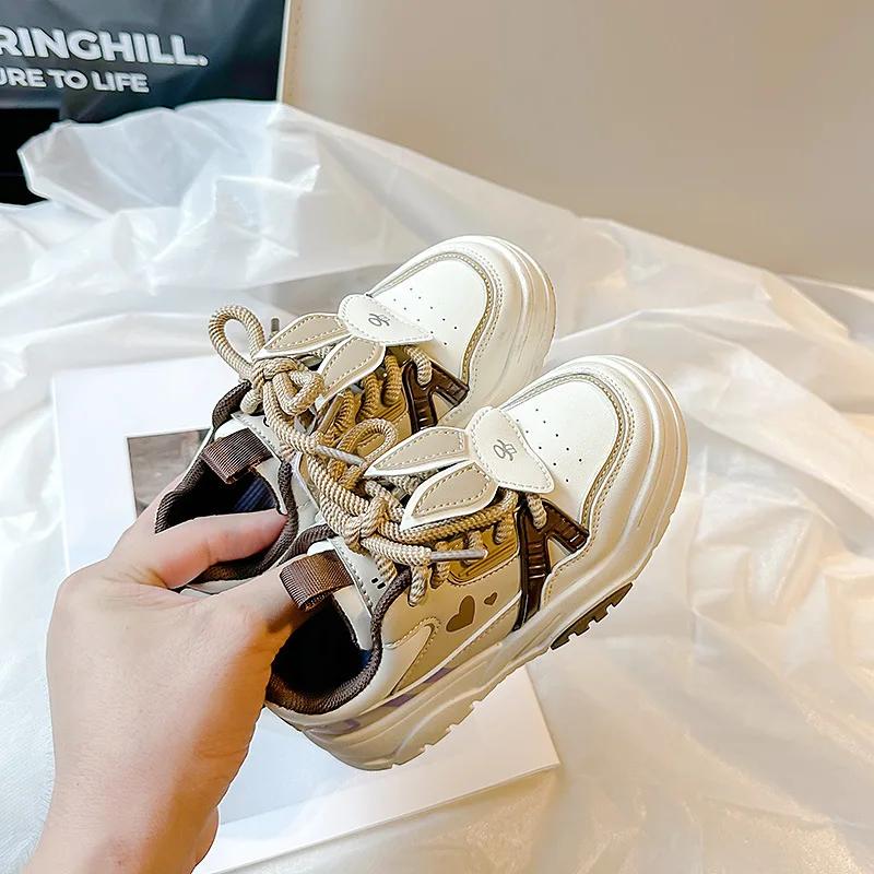 Kids Sports Shoes with Cute Rabbit Girls Casual Shoes Thick Soft Sole 2024 New Children Running Shoes for Students Non-slip