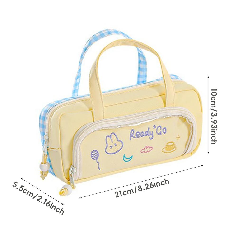 Kawaii Large Capacity Pencil Case Ins Cute Pen Pouch Checkered Tote Bag For Students School Supplies Stationery Organizer