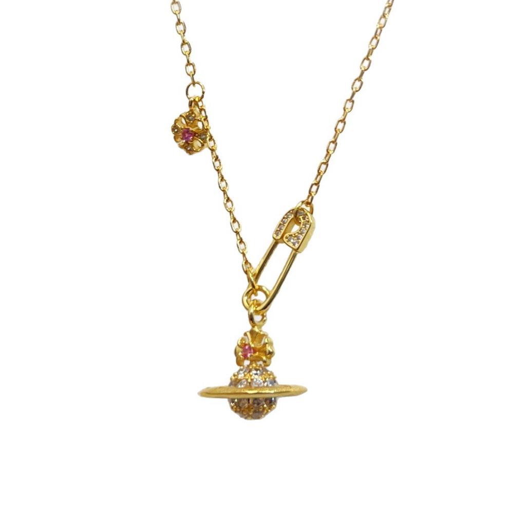 Heavy Industry French Saturn Pin Necklace Female Tide Cool Spice Girl Ouyang Nana Light Luxury Niche High-End Accessories