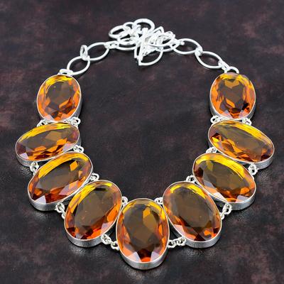 Facettierte Citrin Halskette Edelstein Halskette handgemachter Schmuck 925 Sterling Silber Halskette verstellbare Kette Halskette zierliche Halskette als Geschenk