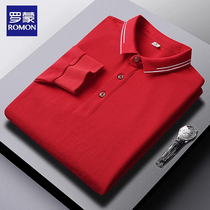 ROMON Men's Autumn Business Casual Long Sleeve Polo T-Shirt