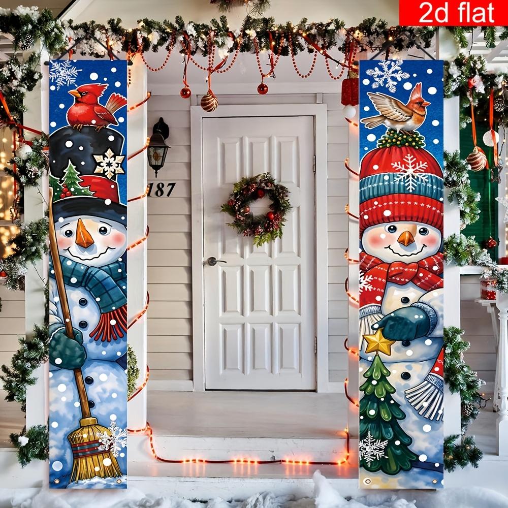Merry Christmas Couplet Banner Snowman 1 Pair Polyester Indoor Outdoor Decor