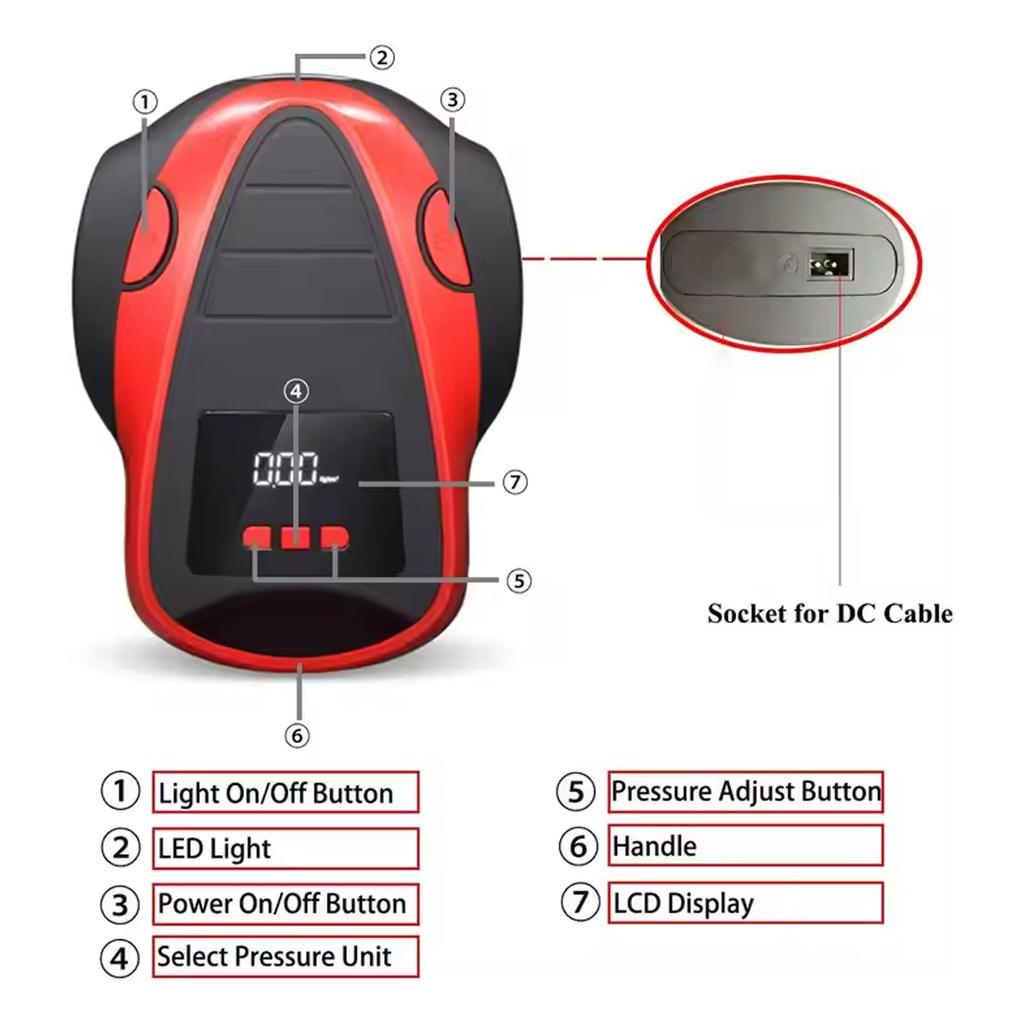 12V/110V Portable Car Tire Inflator Air Compressor Pump, Wired Electric Auto Air Pump with Digital Pressure Gauge for Bike Infl