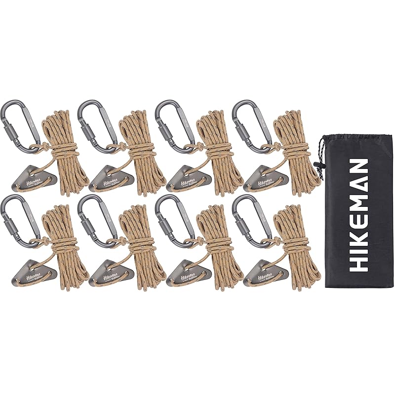 

Регульований тент-мотузка Paracord з карабінами, мотузка для тенту, відтяжка, світловідбиваючий матеріал, товщина 4 мм, довжина 4 м, з регульованими застібками, набір з 8 штук,