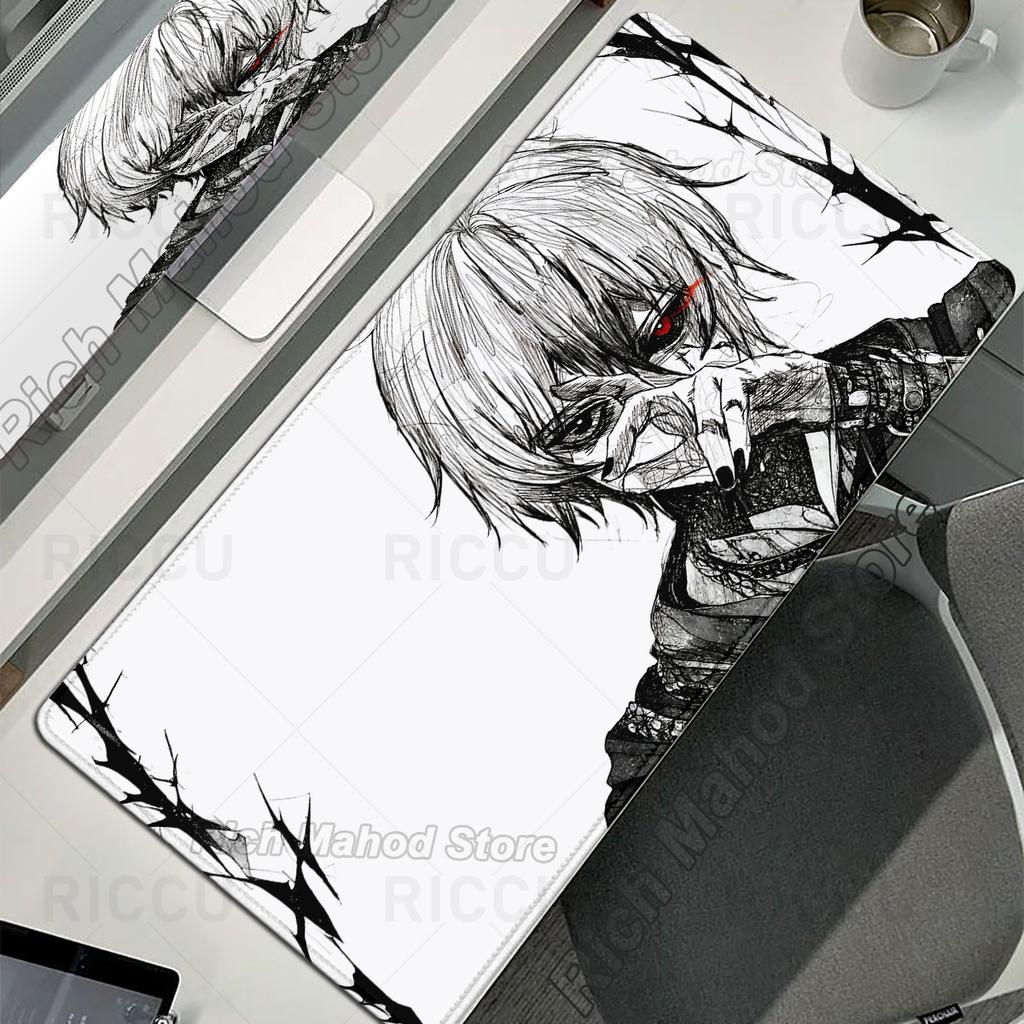 Black White Anime Desk Mat Tokyo Ghoul Mousepad Kaneki Ken Computer Gamer Non-slip Mouse Pad HD XXL PC Keyboard Desk Pad Playpad