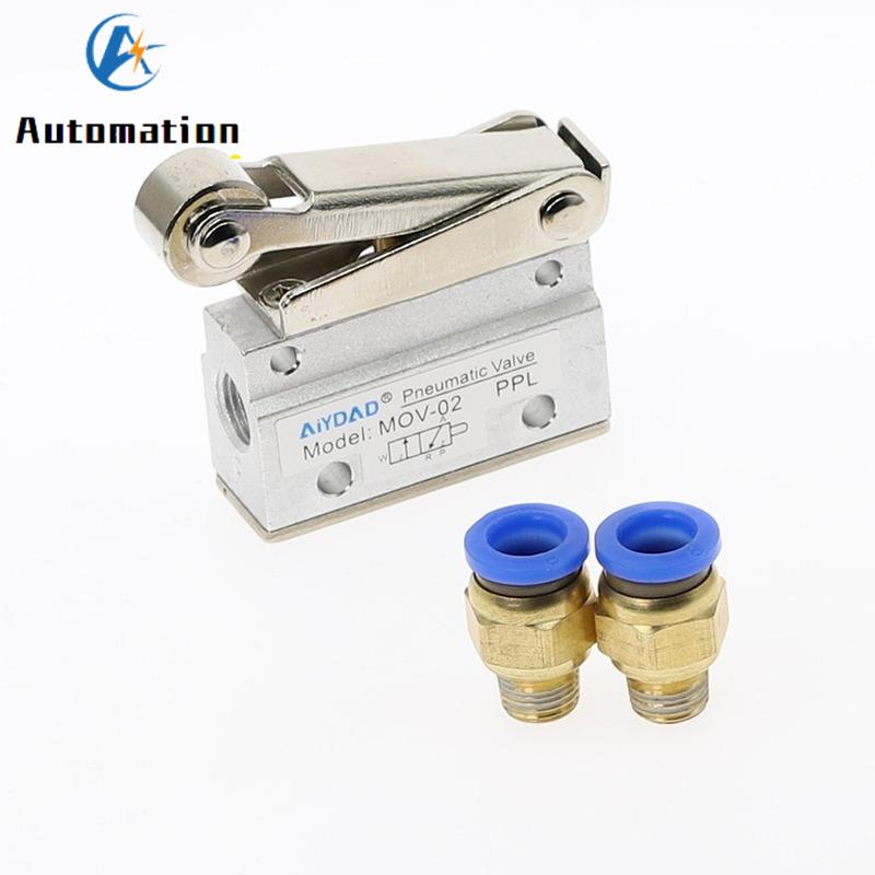 MOV-02 PT 1/8"Female Thread 3 Position 2 Way Pneumatic Mechanical Valve MOV-321 Reversing Valve Roller Hand Manual Valves