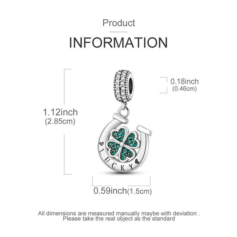 925 Silver Green Charms Beads Four Leaf Clover Dangle For Women Girls Bracelet DIY Jewelry Gifts