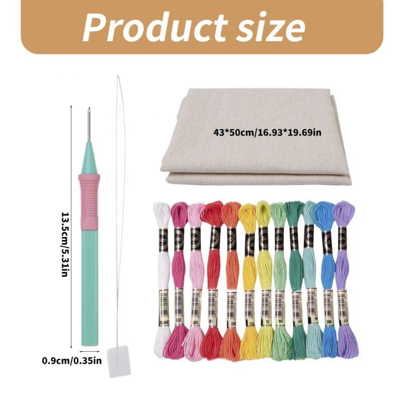 Beginner Punching Needle Embroidery Set Inlcudes 12 Color Yarn, Embroidery Cloth, Punching Needle Pen, Needle Threader