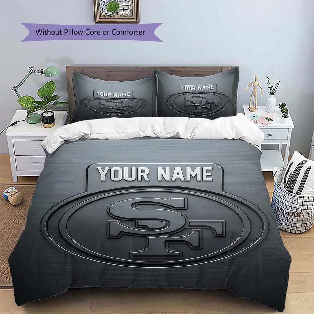 Individueller Name, San Francisco 49ers Muster Bettwäsche Heimdekoration Geburtstagsgeschenk ( 1 Bettbezug + 2 Kissenbezüge, ohne Füllung),Fanartikel.