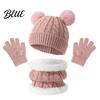 Soft Comfortable Winter Headwear Kids Warm Knit Set Bear Ear Hat Fleece Lined Neck Gaiter & Thermal Accessories Full Finger Gloves Thick