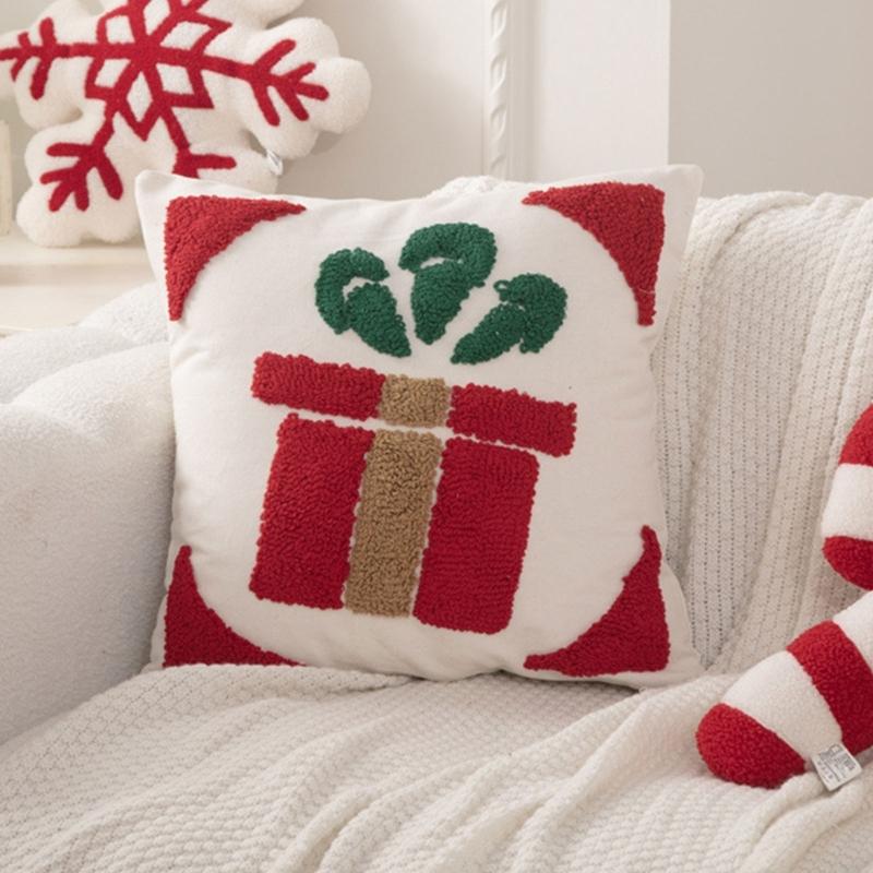 Festival Cotton Linen Cushion Cover With Christmas Tree Designs Soft Sturdy Pillowcase For Home Decoration