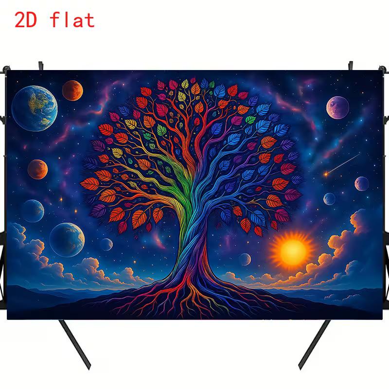 2D Meditation Photo Booth Backdrop with Colorful Tree of Life and Stars